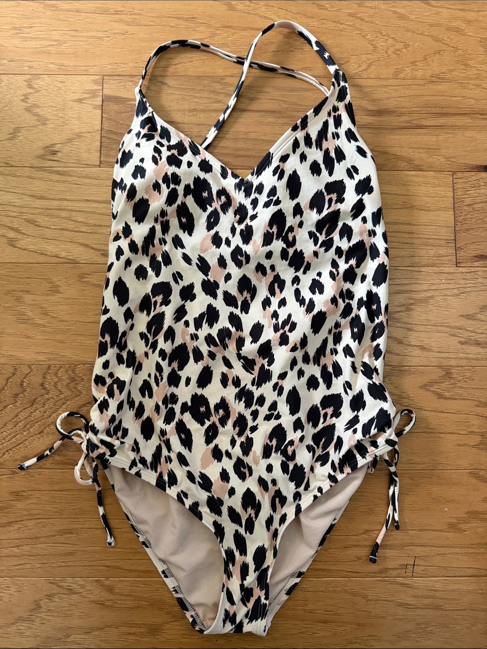 NWOT Kona Sol Cream, Black & Tan Leopard One-Piece Swimsuit, Large
